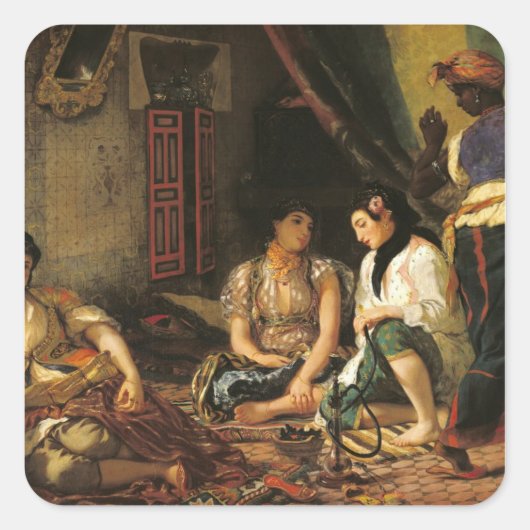 De vrouwen van Algiers in hun appartement, 1834 Vierkante Sticker (Voorkant)