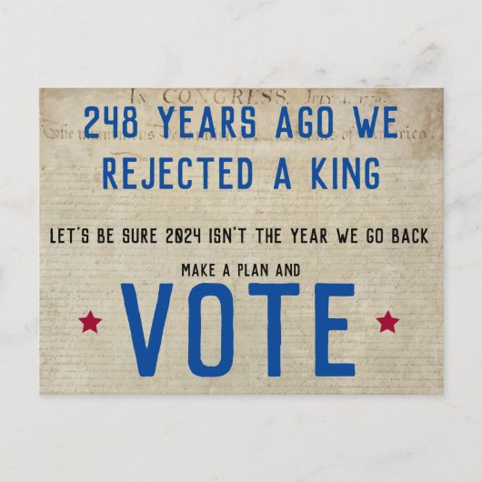 De VS hebben geen Kings die een plan opstellen en  Briefkaart (Voorkant)