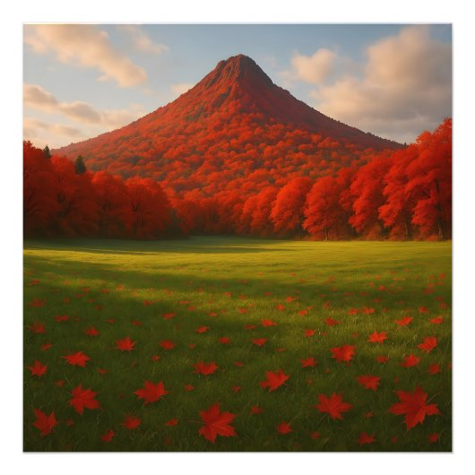 De vurige herfsttop: Rode stilte over de droom Foto Afdruk (Voorkant)