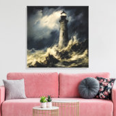 De vuurtoren in Storm Fine Art Canvas Afdruk (Insitu (Woonkamer))