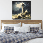 De vuurtoren in Storm Fine Art Canvas Afdruk (Insitu (Slaapkamer))