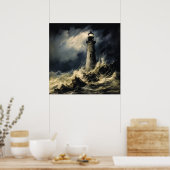 De vuurtoren in Storm Fine Art Poster (Keuken)