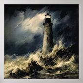 De vuurtoren in Storm Fine Art Poster (Voorkant)