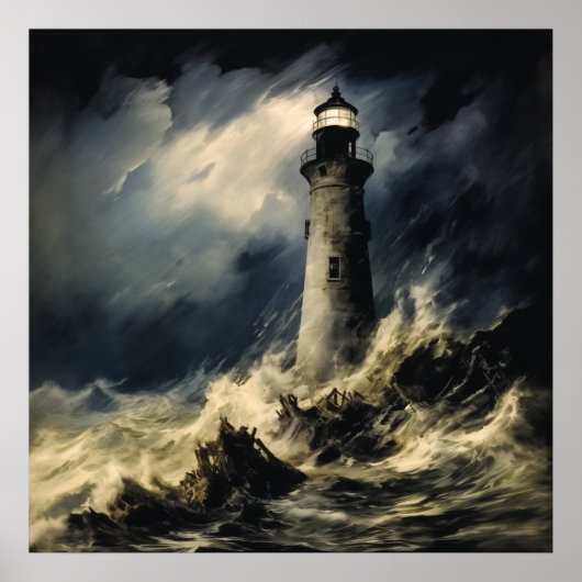 De vuurtoren in Storm Fine Art Poster (Voorkant)