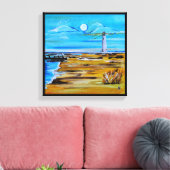 De vuurtoren op het strand Schilderij van Alfred F Canvas Afdruk (Insitu (Woonkamer))