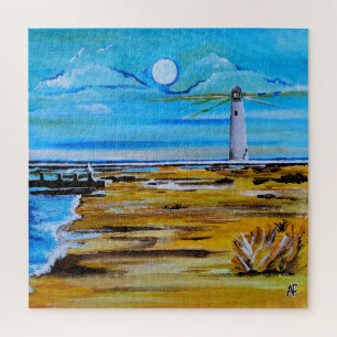 De vuurtoren op het strand Schilderij van Alfred F Legpuzzel