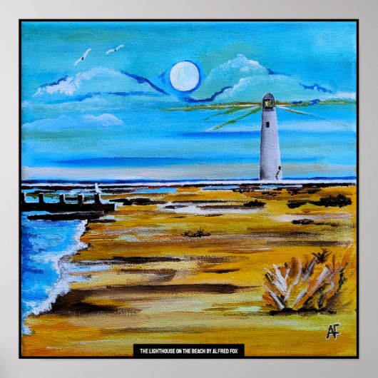 De vuurtoren op het strand Schilderij van Alfred F Poster (Voorkant)