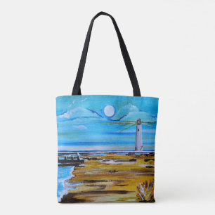 De vuurtoren op het strand Schilderij van Alfred F Tote Bag