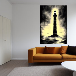 De vuurtoren op het zee | AI Art Poster