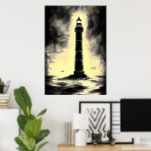De vuurtoren op het zee | AI Art Poster (Thuiskantoor)