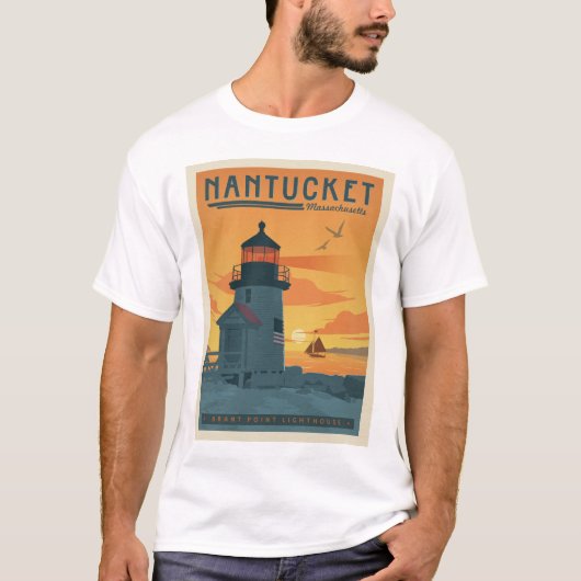 De vuurtoren van Brant Point | Nantucket MA T-shirt (Voorkant)
