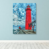 De vuurtoren van Grand Haven | Michigan Canvas Afdruk (Insitu (Houten vloer))