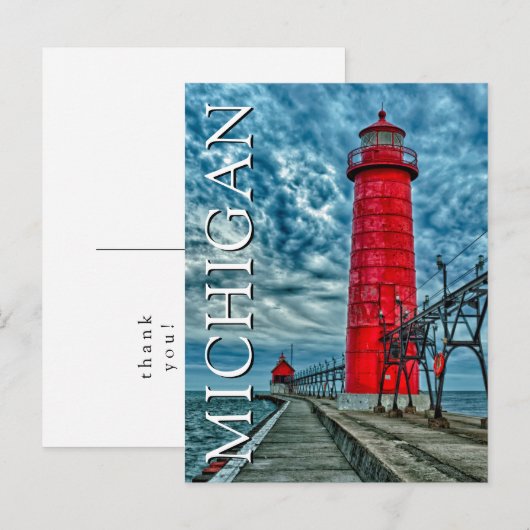 De vuurtoren van Grand Haven | Michigan | Dank u Briefkaart (Voorkant / Achterkant)