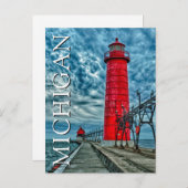 De vuurtoren van Grand Haven | Michigan | Dank u Briefkaart (Voorkant / Achterkant)
