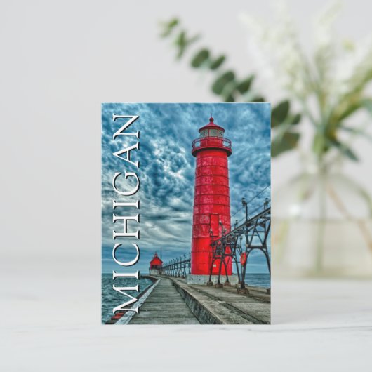De vuurtoren van Grand Haven | Michigan | Dank u Briefkaart (Staand voorkant)