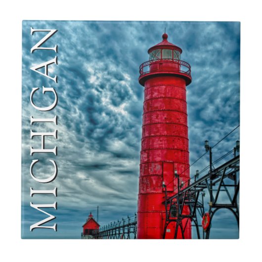 De vuurtoren van Grand Haven | Michigan Tegeltje (Voorkant)