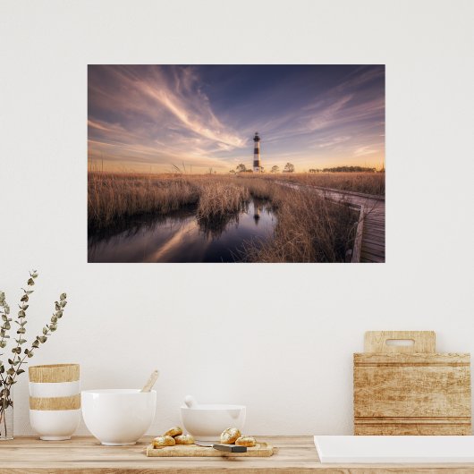 De vuurtoren van het eiland Bodie op Sunset Poster (Keuken)