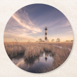 De vuurtoren van het eiland Bodie op Sunset Ronde Kartonnen Onderzetter