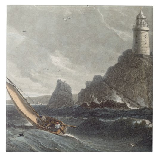 De vuurtoren van Lands End, Cornwall, f Tegeltje (Voorkant)