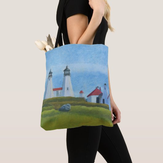De vuurtoren van Old Gurnet Tote Bag (Dichtbij)