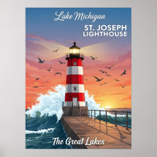De vuurtoren van St. Joseph bij Lake Michigan Poster