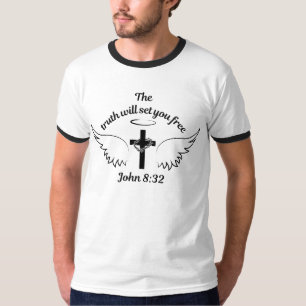 De waarheid zal u bevrijden John 8:32 Mannen Ringe T-shirt