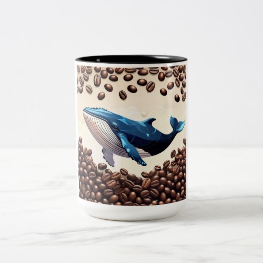 De walvis en de koffiebonen tweekleurige koffiemok (Center)