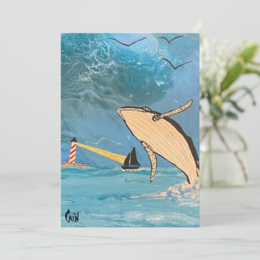 DE WALVIS EN DE VUURTOREN BEDANKKAART (Staand voorkant)