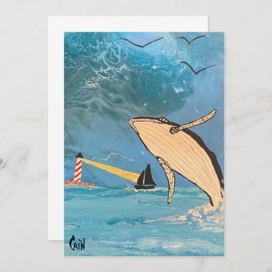 DE WALVIS EN DE VUURTOREN BEDANKKAART (Voorkant / Achterkant)