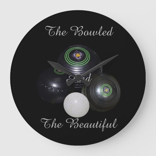 De wandelaar Bowls heeft een mooie grote wandklok. Grote Klok (Voorkant)