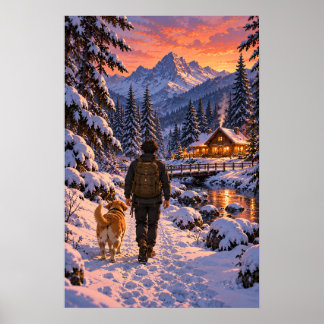 De Wandelaar in Besneeuwde Bossen Poster
