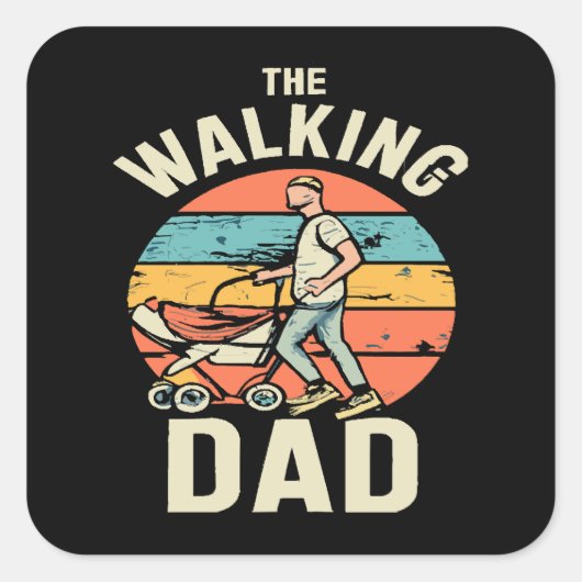 de wandelende papa vierkante sticker (Voorkant)