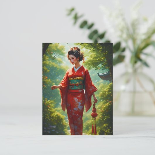 De wandeling van de kimono briefkaart (Staand voorkant)