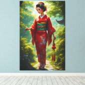 De wandeling van de kimono canvas afdruk (Insitu (Houten vloer))