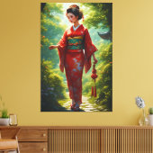 De wandeling van de kimono canvas afdruk (Insitu (Woonkamer))