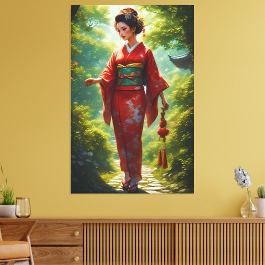 De wandeling van de kimono canvas afdruk (Insitu (Woonkamer))