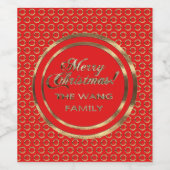 De Wang Family Faux Gold Foil Red Kerstmis Wijn Etiket (Enkel label)