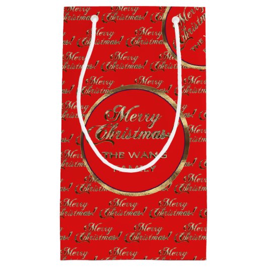 De Wang Family Kerstmis Faux Gold Script Red Klein Cadeauzakje (Voorkant)