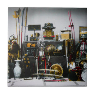 De wapens en munitie van het oude Samurai Japan Tegeltje