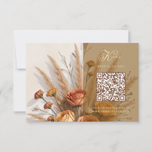 De warmte van herfst bruiloft QR code RSVP kaart (Voorkant)
