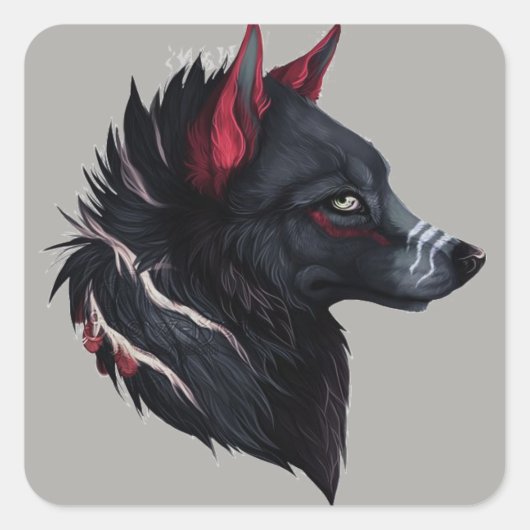 De Warrior Wolf Vierkante Sticker (Voorkant)