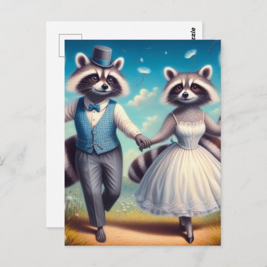 De wasbeer bruid en bruidegom briefkaart (Voorkant / Achterkant)