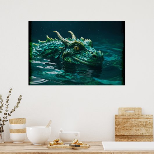 De Water Dragon Fantasy Kunst Poster (Keuken)