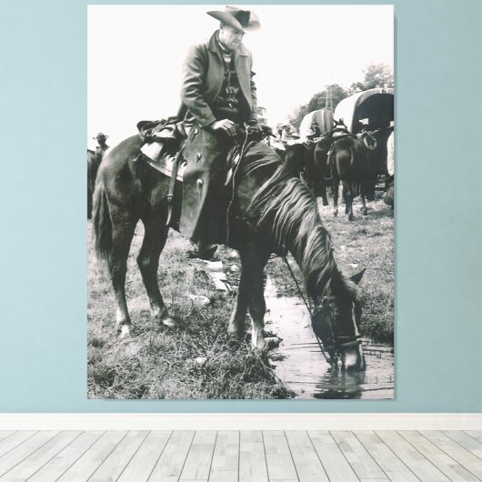 De watergatencowboy op paardendoek Print (Insitu (Houten vloer))