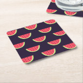 De Watermeloen van het neon op Paars Patroon Kartonnen Onderzetters (Schuin)