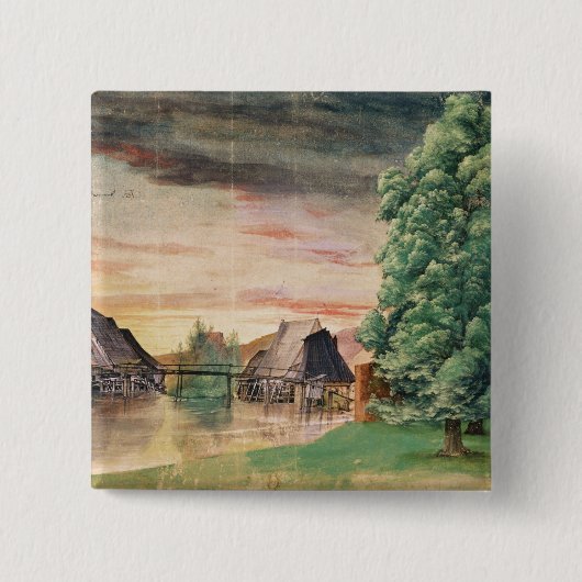 De watermolen, 1495-1997 vierkante button 5,1 cm (Voorkant)