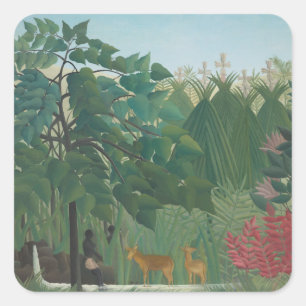 De waterval van Henri Rousseau,  kunst Vierkante Sticker