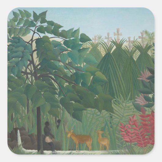 De waterval van Henri Rousseau,  kunst Vierkante Sticker (Voorkant)