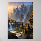 De waterval van het dorp Viking en de berg | AI Ar Poster (Voorkant)