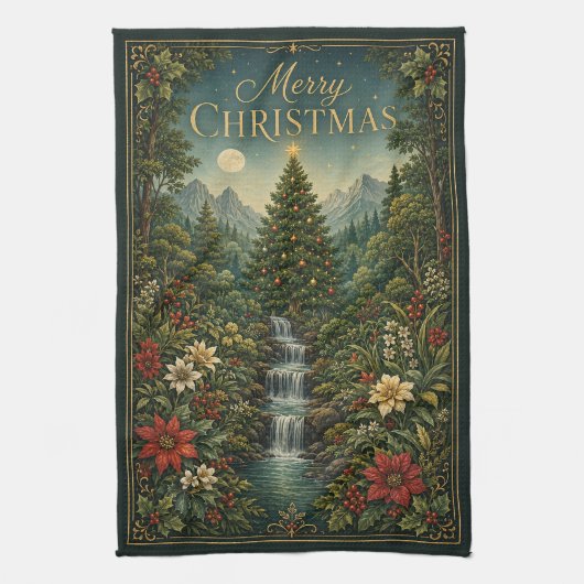 De Waterval van Kerstmagie Theedoek (Verticaal)